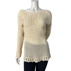 JEANNE PIERRE Women’s Sweater Crochet Pattern Pullover Beige Long Sleeve Top